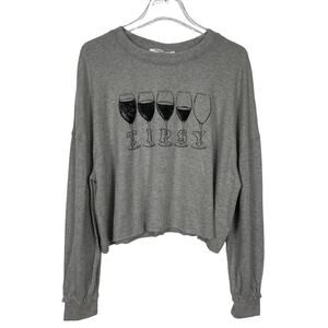 NWT Project Social T Sweatshirt Wine Glass Tipsy Grey Size Small